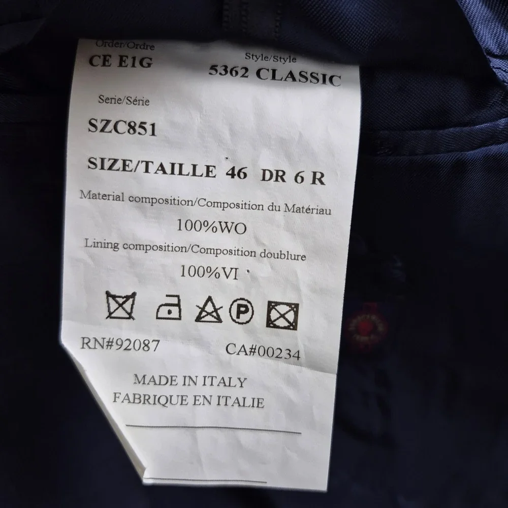 Saks Fifth Avenue Ermenegildo Zegna Suit 46R Navy Plaid Wool 2pc 36x29 Italy